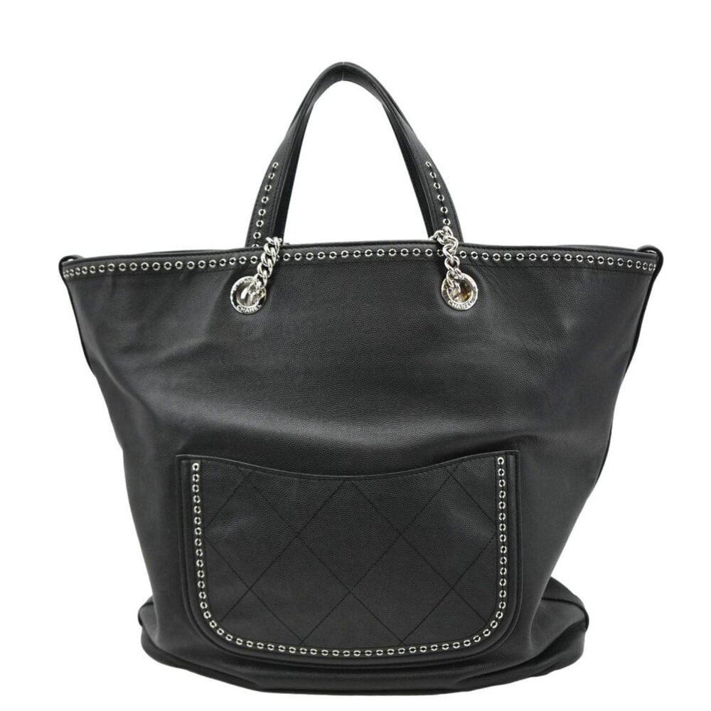 CHANEL  Coco Eyelets Large Leather Shopping Tote Shoulder Black - Picture 3 of 16